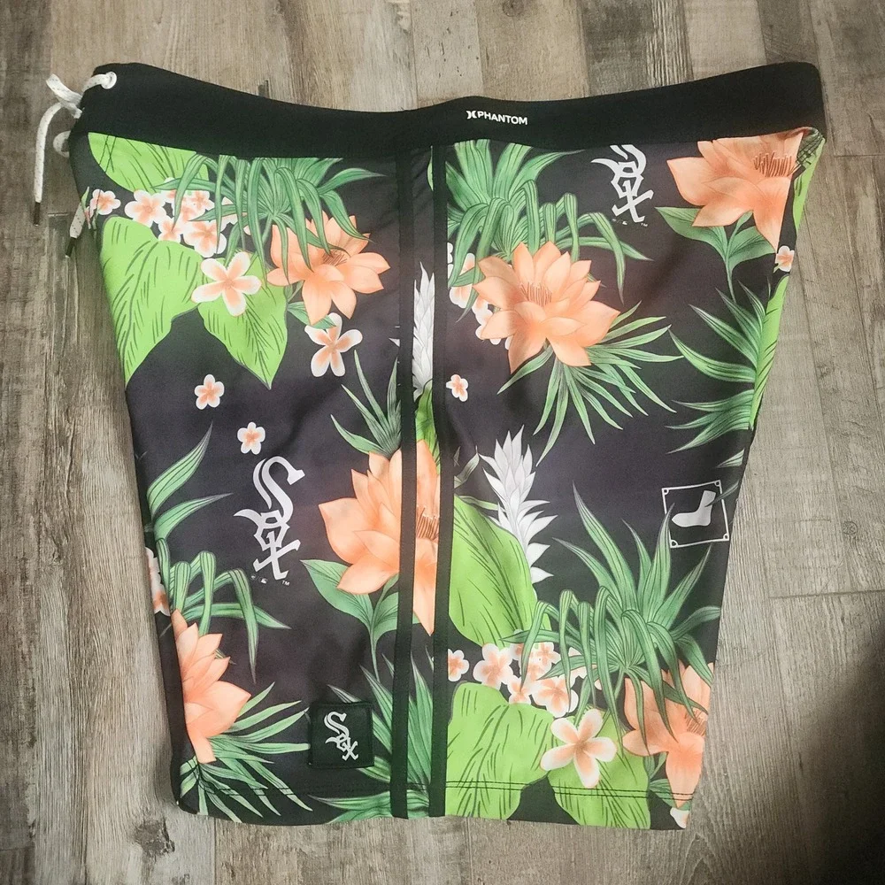 Hurley Board Shorts Men 38 Black Chicago White Sox Floral MLB Phantom Swim Trunk